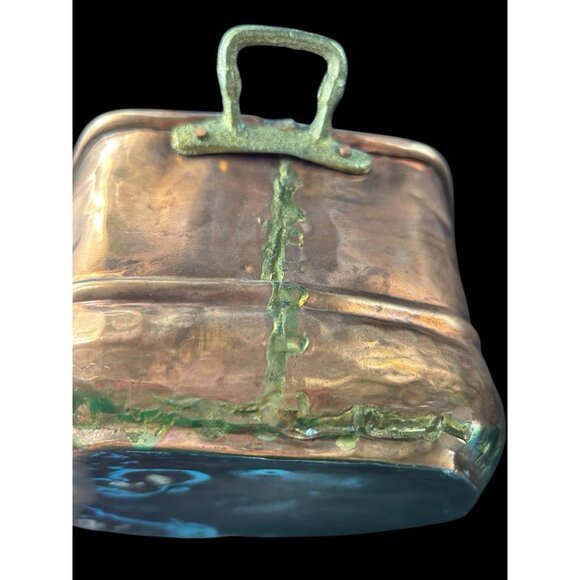 Copper Pot Planter Hexagon Handmade Pieced Seamed Rolled Edge Brass Handles 7x4 - Picture 7 of 10